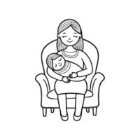 Parent resting on armchair with a baby asleep on their chest vector