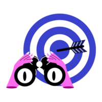 a target with an arrow and a hand holding a telescope, representing future goals png