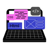 a laptop and programming languages, representing website development png