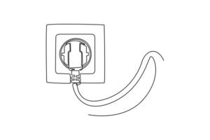 electric white socket and plug. electrical terminal concept. Single line draw design. graphic illustration vector