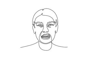 Screaming, hate, rage. Expression concept. Single line draw design. illustration vector