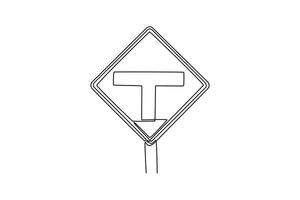 Warning signs on the three intersections ahead. road markings concept. Single line draw design. graphic illustration vector
