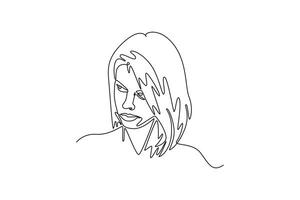 displeased pissed off angry grumpy pessimistic woman with bad attitude. Expression concept. Single line draw design. graphic illustration vector