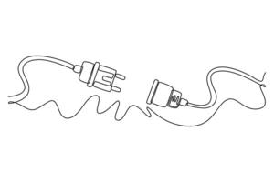 Electric Plug and Socket unplug. electrical terminal concept. Single line draw design. graphic illustration vector