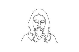young beautiful woman with sad expression. Expression concept. Single line draw design. graphic illustration vector