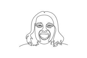excited smiling woman with make up laughing. Expression concept. Single line draw design. graphic illustration vector