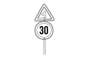 intersection directions and vehicle speed limits road markings concept Single line draw design vector