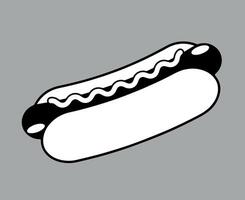 Minimalist Hot Dog Illustration on Gray Background. A simple black and white illustration of a hot dog with sauce on a gray background. vector