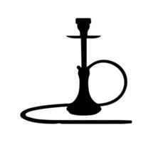 Black Hookah Silhouette with a Thick Base. A simple yet bold black silhouette of a hookah with a stable base and long hose, on a plain white background. vector
