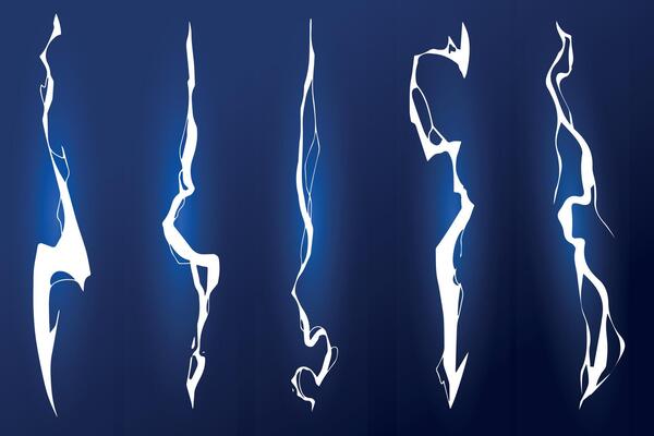 Electric Blue Lightning Bolts on Dark Background. A striking abstract illustration of bright blue energy lightning bolts crackling against a deep dark background.