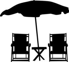 Beach scene with two chairs and an umbrella silhouette vector