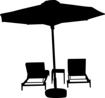A table and chairs under an umbrella on the beach. vector