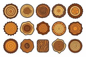 Collection of various tree ring cross sections shapes and designs for illustrative purposes vector