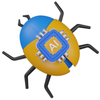 3d render AI Bug Concept with Processor Chip illustration png