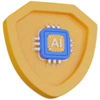 3d render Security Shielding Data with Artificial Intelligence icon png