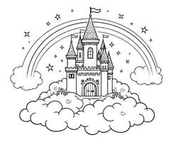 Magical Castle on Cloud coloring page vector
