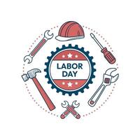 labor day icon with tools and a hat vector