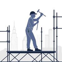 construction worker on scaffolding with hammer and tools vector