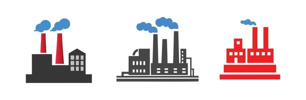 Set of Factory Icons with Smoke for Industry, Manufacturing, or Pollution Concepts vector
