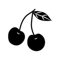 Black silhouette of two cherries with a leaf on a white background vector