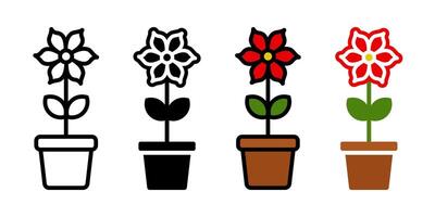 Flower on Pot icon set. for mobile concept and web design on white background vector