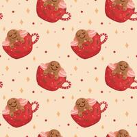 Pattern with Gingerbread and Marshmallow in a Mug vector