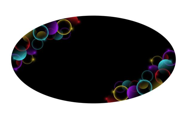 black oval background with colorful neon circles