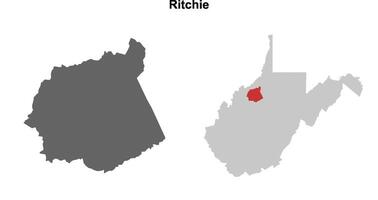 Ritchie County, West Virginia blank outline map set vector