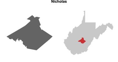 Nicholas County, West Virginia blank outline map set vector