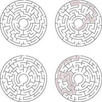 Circular Maze Set With Solution Path And Without Complex Circular Labyrinth vector