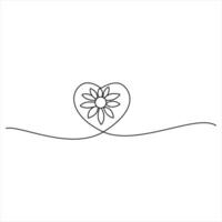 Heart with flower minimalist continuous line art sketch vector