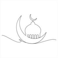 Continuous one line drawing of moon and mosque Islamic new year concept vector