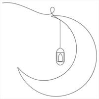 Continuous line drawing of Ramadan Kareem Symbol and Moon new year concept vector