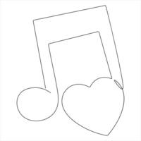 Music and Heart A single line art representation sketch vector