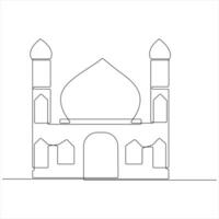 Continuous line drawing of moon and mosque Islamic new year concept vector