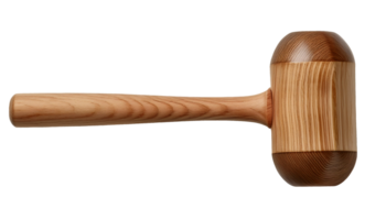 rounded end wooden mallet for woodworking or crafting on isolated background, full side view of handmade natural tool with smooth texture png