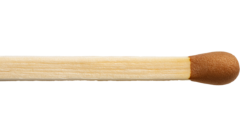 detailed macro close-up of a single wooden matchstick with brown tip on isolated background for fire ignition or survival tool png