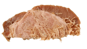 detailed close up view of whole chunk of shredded pork meat with textured fiber surface on isolated background perfect for culinary packaging ingredient or menu presentation png