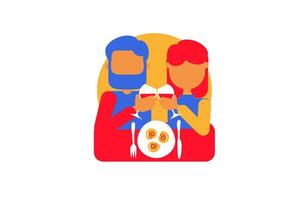 A French couple on a date in a restaurant drinks wine and eats a dish of snails in a flat style vector
