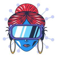 Girl Cyber User In Vr Gadget Using Virtual vector