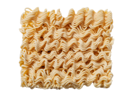 top view of uncooked instant noodles brick showing spiral texture and crispy shape on isolated background png