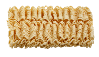 dry instant noodles block in top view showing curly wavy texture and fine details on isolated background png