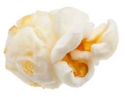detailed top view of single fluffy popcorn kernel with crispy texture and golden caramel center on isolated background for snack food packaging and advertising use png