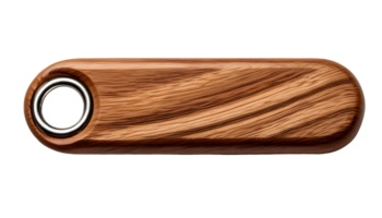 minimalist handcrafted wooden keychain with rounded edge and metal loop on isolated background for product mockup or branding png