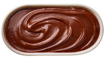 smooth swirl of chocolate sauce in oval container on isolated background for dessert branding and gourmet food design png