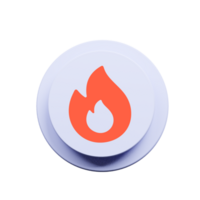 A fire icon on a white button flat png