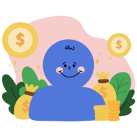 Mr. Finance smiling with money and coins finance scene png