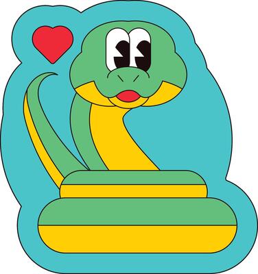Nice Friendly Coiled Snake In Love Retro Y2k Sticker