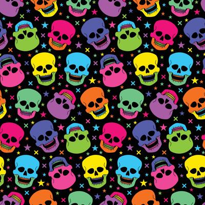 Neon Skull Mexican Seamless Pattern