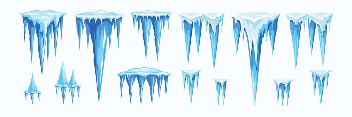 Collection of Cartoon Icicles Winter Ice Hanging Decorations Snow Elements for Game Design